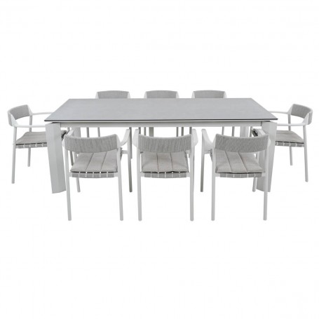 Set Tavolo Allungabile con Sedie da Giardino, in Alluminio e Corda, 8/10 persone - Stamford