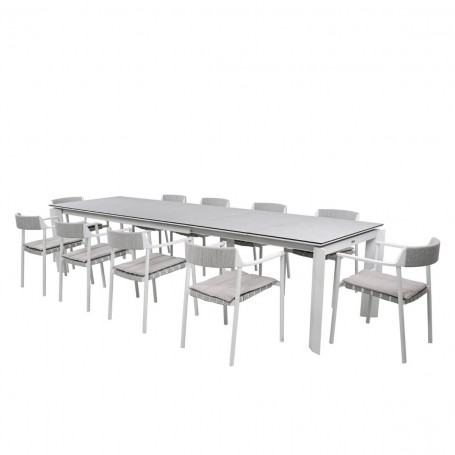 Set Tavolo Allungabile con Sedie da Giardino, in Alluminio e Corda, 8/10 persone - Stamford