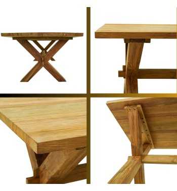 Set Tavolo e Sedie da Esterno in Teak e Rattan, 6 Persone - Leicester