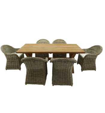Set Tavolo e Sedie da Esterno in Teak e Rattan, 6 Persone - Leicester