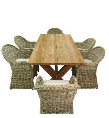 Set Tavolo e Sedie da Esterno in Teak e Rattan, 6 Persone - Leicester