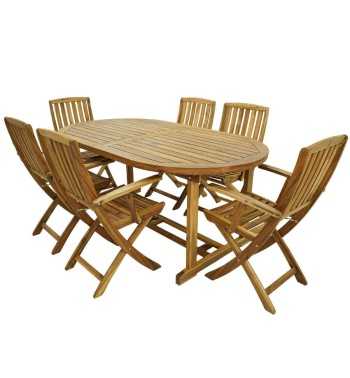 Set Tavolo Allungabile e Sedie Pieghevoli in Legno di Acacia, 6 Persone - Greenwich