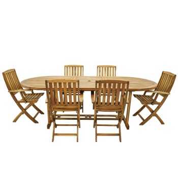 Set Tavolo Allungabile e Sedie Pieghevoli in Legno di Acacia, 6 Persone - Greenwich