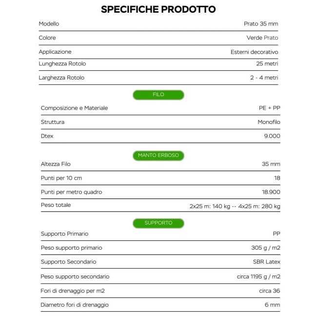 Prato Sintetico 35 mm, Erbetta Sintetica 3,5 cm