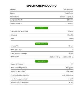 Prato Sintetico 35 mm, Erbetta Sintetica 3,5 cm