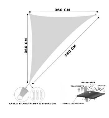 Vela Triangolare in Poliestere, Parasole Completo di Anelli 3,6 mt Tortora Vela Triangolare in Poliestere, Parasole Completo di Anelli 3,6 mt Tortora