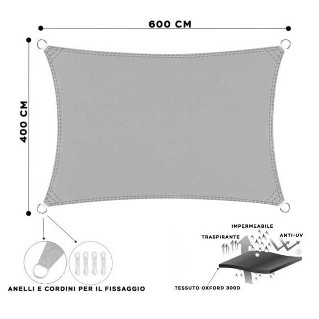 Vela Ombreggiante Rettangolare in Poliestere 4x6 m