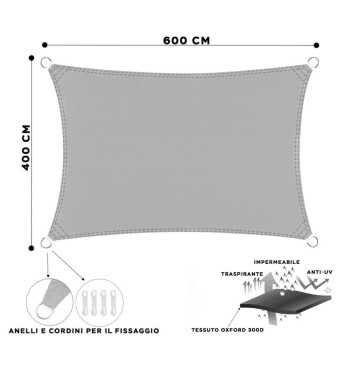 Vela Ombreggiante Rettangolare in Poliestere 4x6 m Vela Ombreggiante Rettangolare in Poliestere 4x6 m