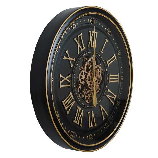 Orologio da Parete Nero e Oro con Ingranaggi D.80 cm
