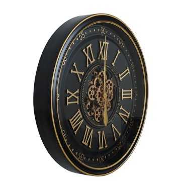 Orologio da Parete Nero e Oro con Ingranaggi D.80 cm