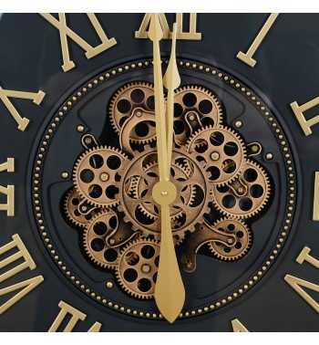 Orologio da Parete Nero e Oro con Ingranaggi D.80 cm