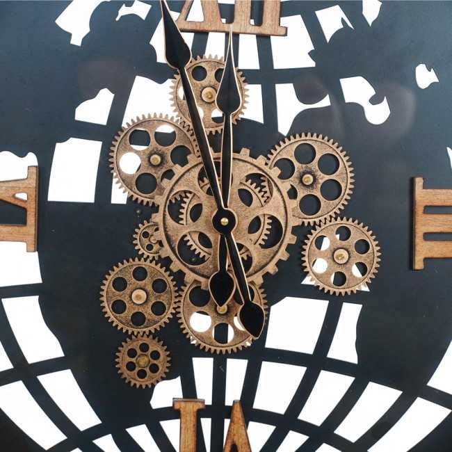 Orologio da Parete Mappamondo Nero e Bronzo D.66 cm