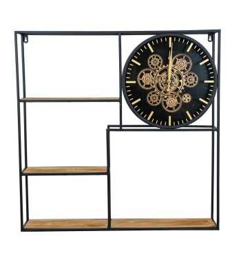 Orologio da Parete con Mensole Nero e Oro 70x70x13 cm Orologio da Parete con Mensole Nero e Oro 70x70x13 cm