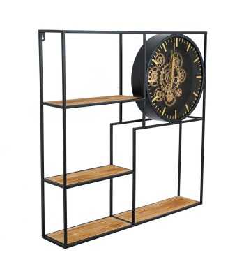 Orologio da Parete con Mensole Nero e Oro 70x70x13 cm Orologio da Parete con Mensole Nero e Oro 70x70x13 cm