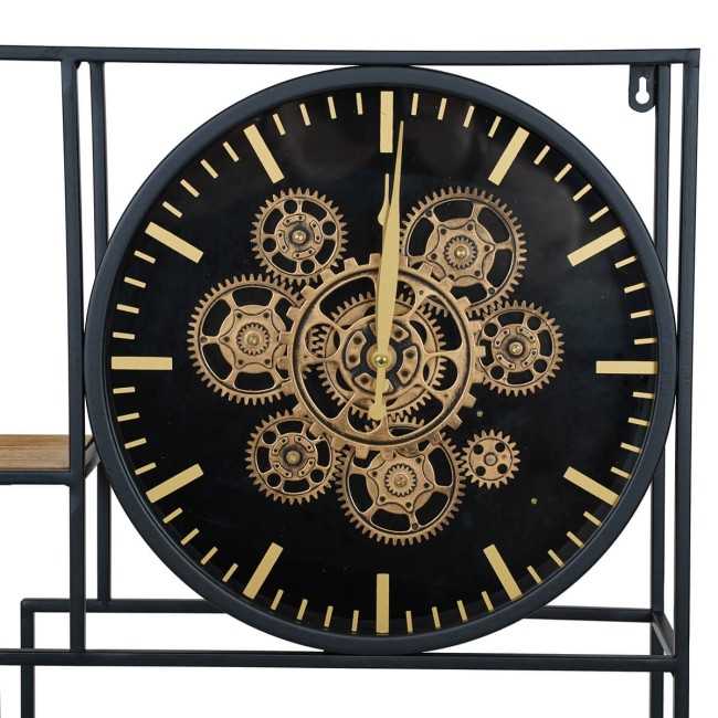 Orologio da Parete con Mensole Nero e Oro 70x70x13 cm