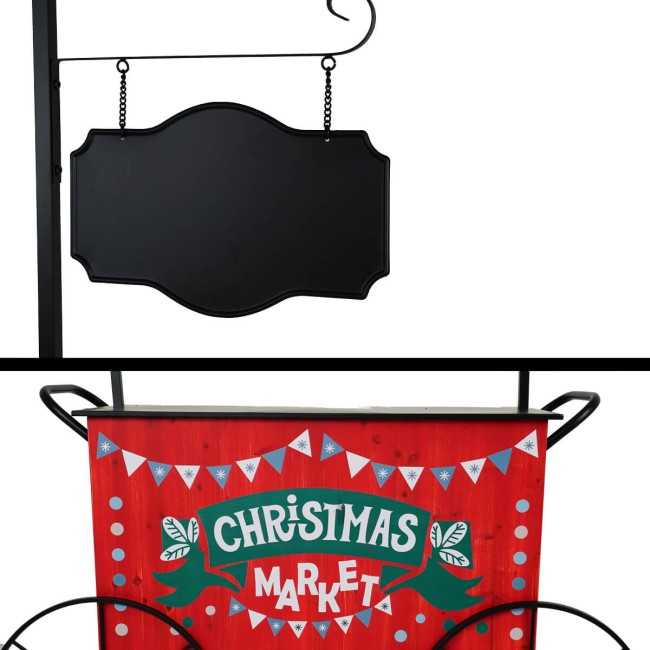 Carretto Espositore Natalizio in Ferro e Legno di Abete 149x39xH.213 cm
