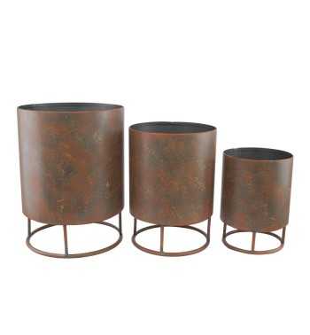 Set 3 Vasi in Metallo con Effetto Ruggine