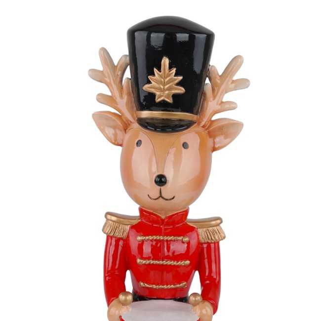 Renna Schiaccianoci Natalizia in Resina con Tamburo H.35,5 cm