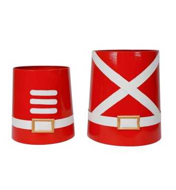 Set 2 Vasi Natalizi in Metallo Rosso e Bianco