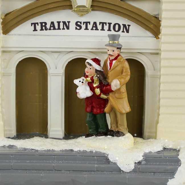 Stazione Ferroviaria Natalizia con Luci in Resina H.27 cm