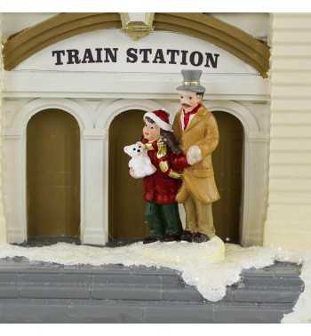 Stazione Ferroviaria Natalizia con Luci in Resina H.27 cm