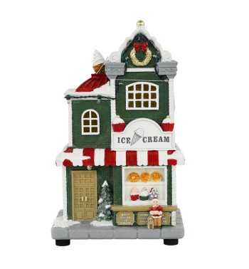 Gelateria Natalizia con Luci in Resina H.24 cm