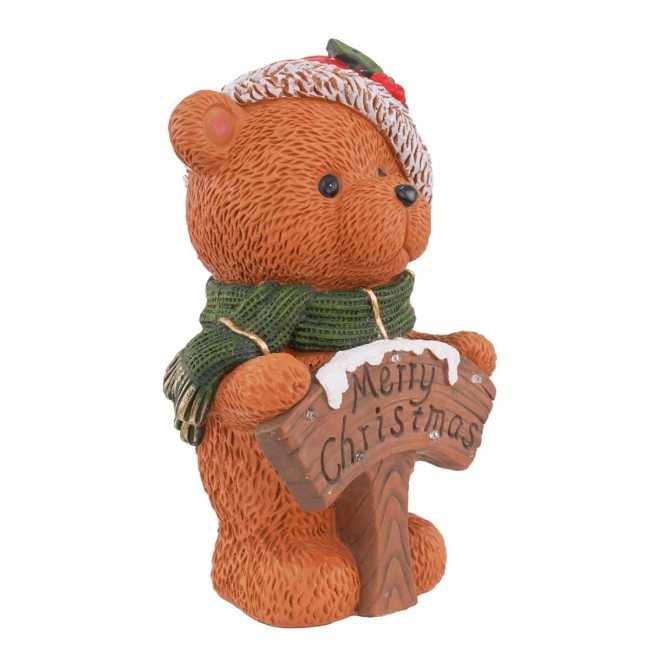 Orsacchiotto Natalizio Luminoso con Insegna in Magnesio H.38 cm