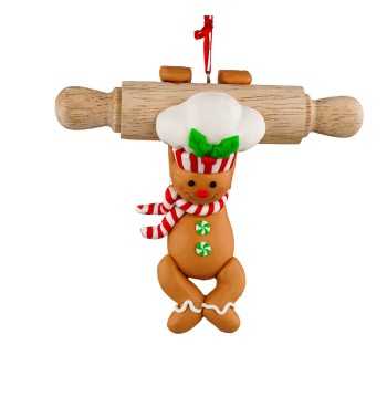 Omino Focaccina Natalizio su Mattarello in Argilla 13x12,5 cm