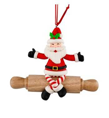 Babbo Natale su Mattarello in Argilla da Appendere 13x11 cm