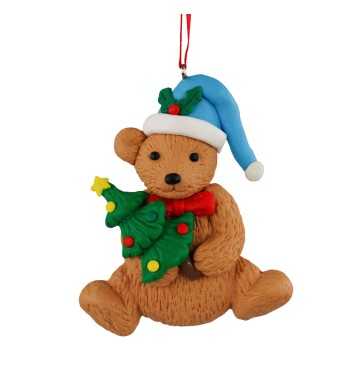 Orsetto Natalizio in Argilla da Appendere 8,5x7 cm