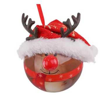Pallina Natalizia Renna con Cappello e Led D.8 cm