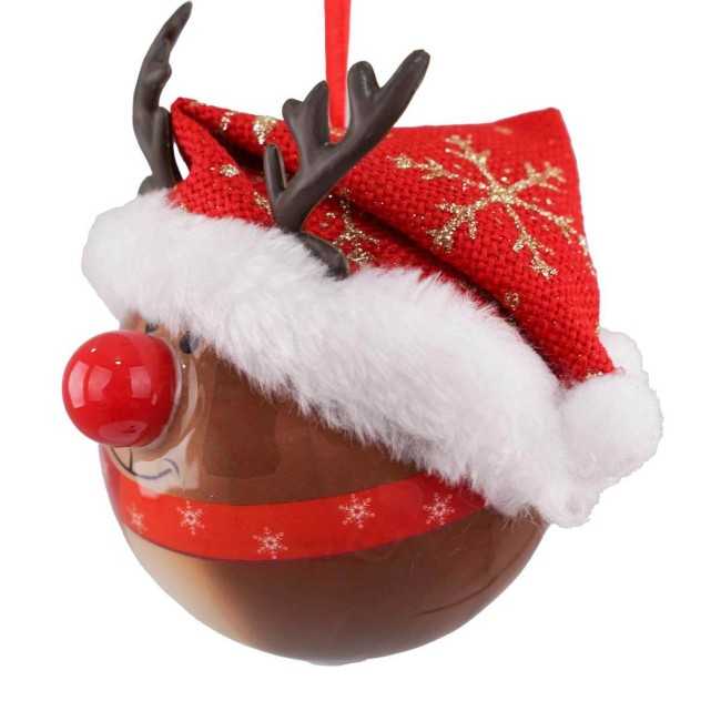 Pallina Natalizia Renna con Cappello e Led D.8 cm
