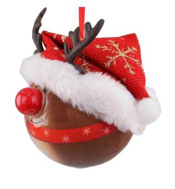 Pallina Natalizia Renna con Cappello e Led D.8 cm