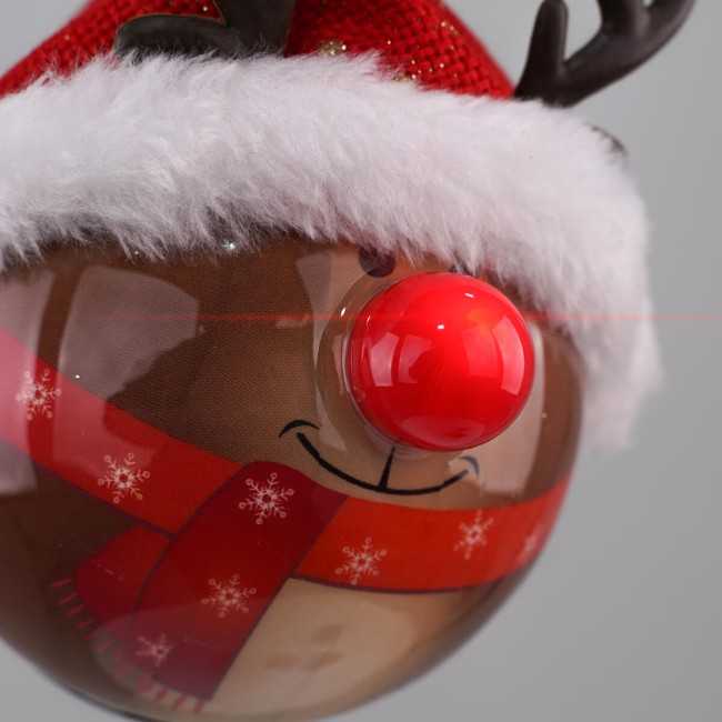 Pallina Natalizia Renna con Cappello e Led D.8 cm