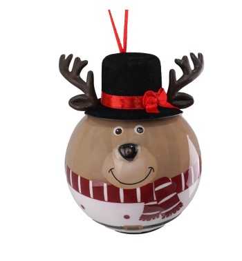 Pallina Natalizia Renna con Cilindro e Led D.8 cm