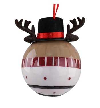 Pallina Natalizia Renna con Cilindro e Led D.8 cm