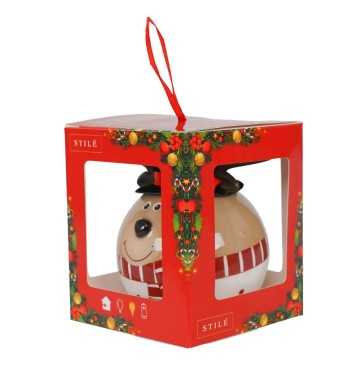 Pallina Natalizia Renna con Cilindro e Led D.8 cm