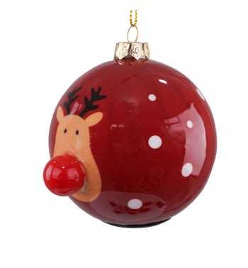 Pallina Natalizia con Renna e Led D.8 cm