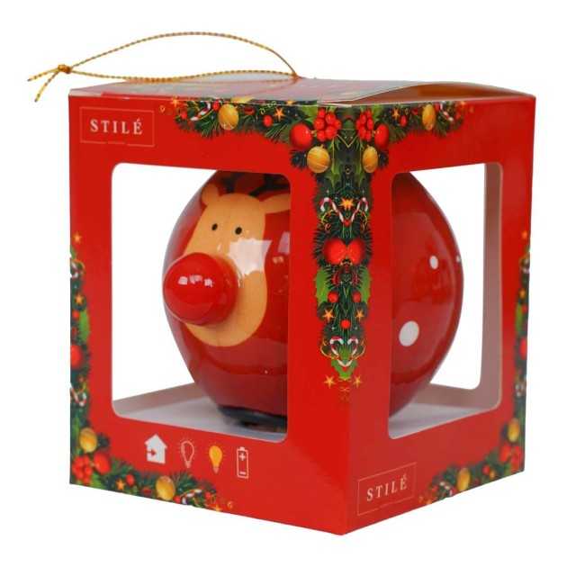 Pallina Natalizia con Renna e Led D.8 cm