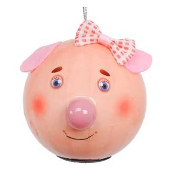 Pallina Natalizia con Maialino e Led D.8 cm