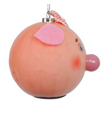 Pallina Natalizia con Maialino e Led D.8 cm