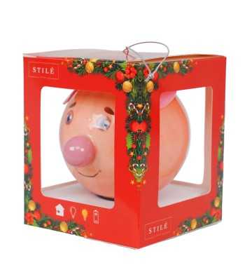 Pallina Natalizia con Maialino e Led D.8 cm