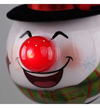 Pallina Natalizia Pupazzo di Neve con Cappello e Led D.8 cm
