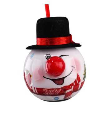 Pallina Natalizia Pupazzo di Neve con Cappello e Led D.8 cm