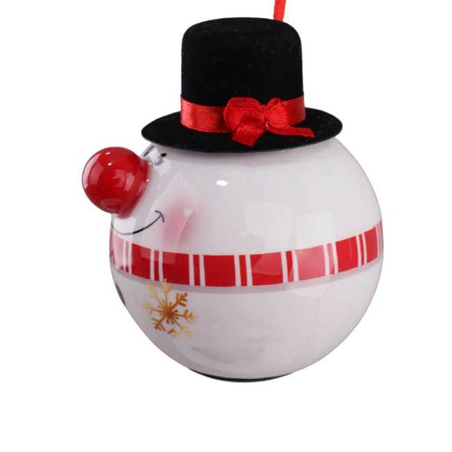 Pallina Natalizia Pupazzo di Neve con Cappello e Led D.8 cm