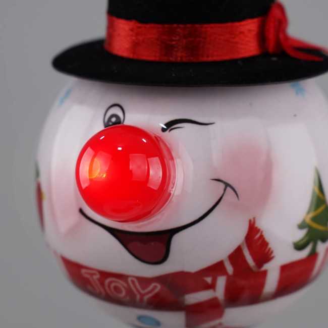 Pallina Natalizia Pupazzo di Neve con Cappello e Led D.8 cm