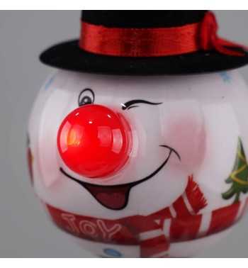 Pallina Natalizia Pupazzo di Neve con Cappello e Led D.8 cm