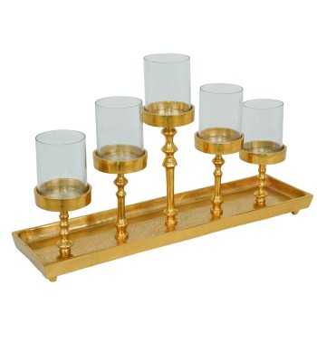 Candelabro in Alluminio Oro e Vetro H.24,5 cm