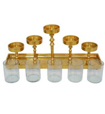 Candelabro in Alluminio Oro e Vetro H.24,5 cm