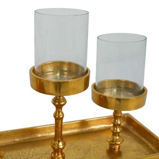Candelabro in Alluminio Oro e Vetro H.24,5 cm